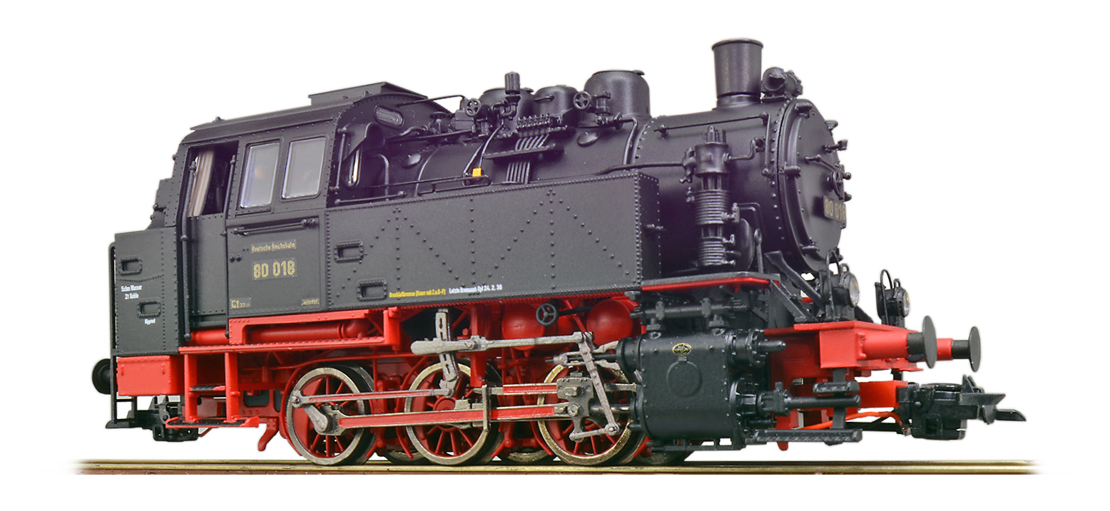 Dampflok, H0, BR80, 80 018 DRG, Schwarz, Ep II, Vorbildzustand um 1936, LokSound, Doppelraucherzeuger, Rangierkupplung, DC/AC