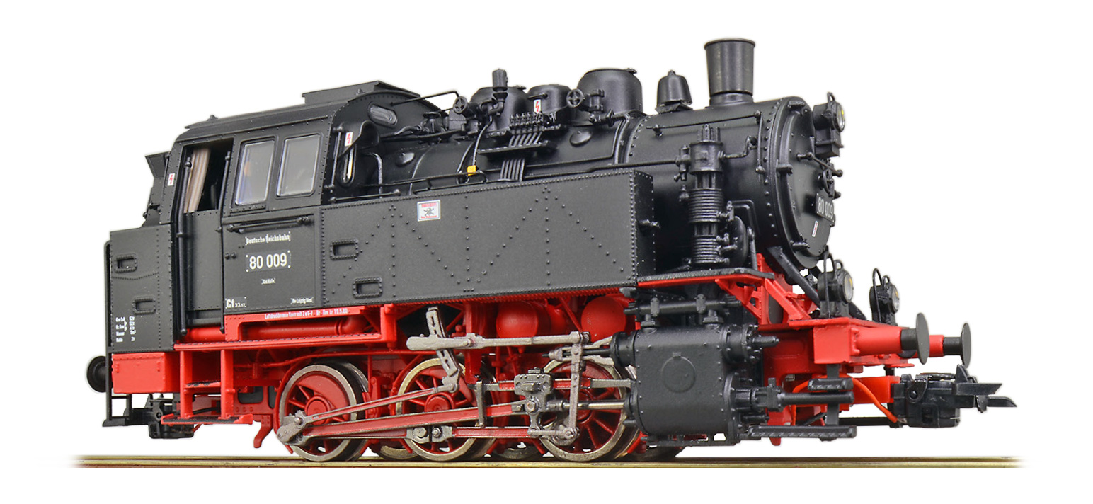 Dampflok, H0, BR80, 80 009 DR, Schwarz, Ep IV, Vorbildzustand um 1980, LokSound, Doppelraucherzeuger, Rangierkupplung, DC/AC