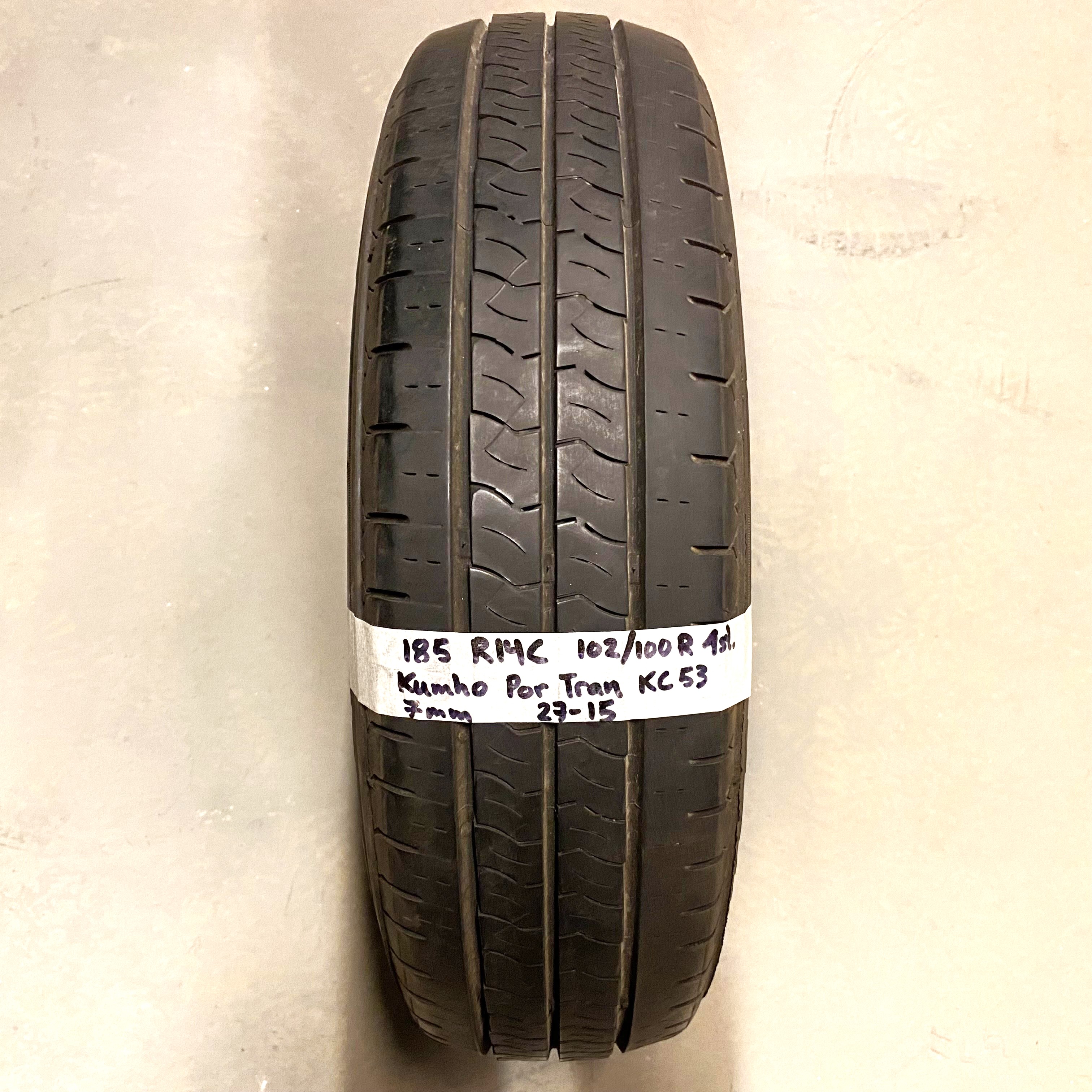 14" BEGAGNAT SOMMARDÄCK | 1 st 185/R14C 102/100R Kumho Por Tran KC53 | V27-15 | 7 mm | B-1