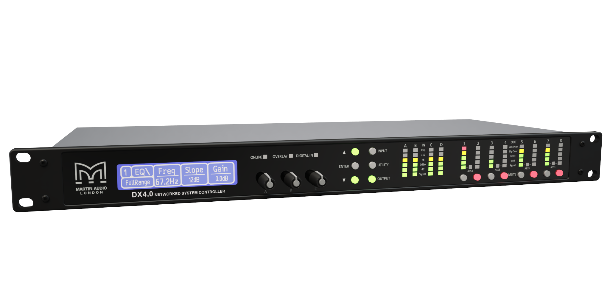 DX4.0-DANTE - 4 i 8 ut Dante-aktiverad systemkontroller och matris med VU-NET Control och Dante