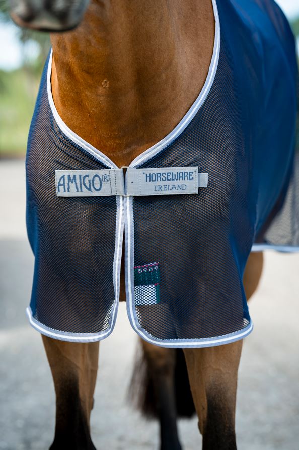 Horseware Amigo Net Cooler Sheet (No Fill) – Navy/Titanium Grey & Silver - moisture-wicking