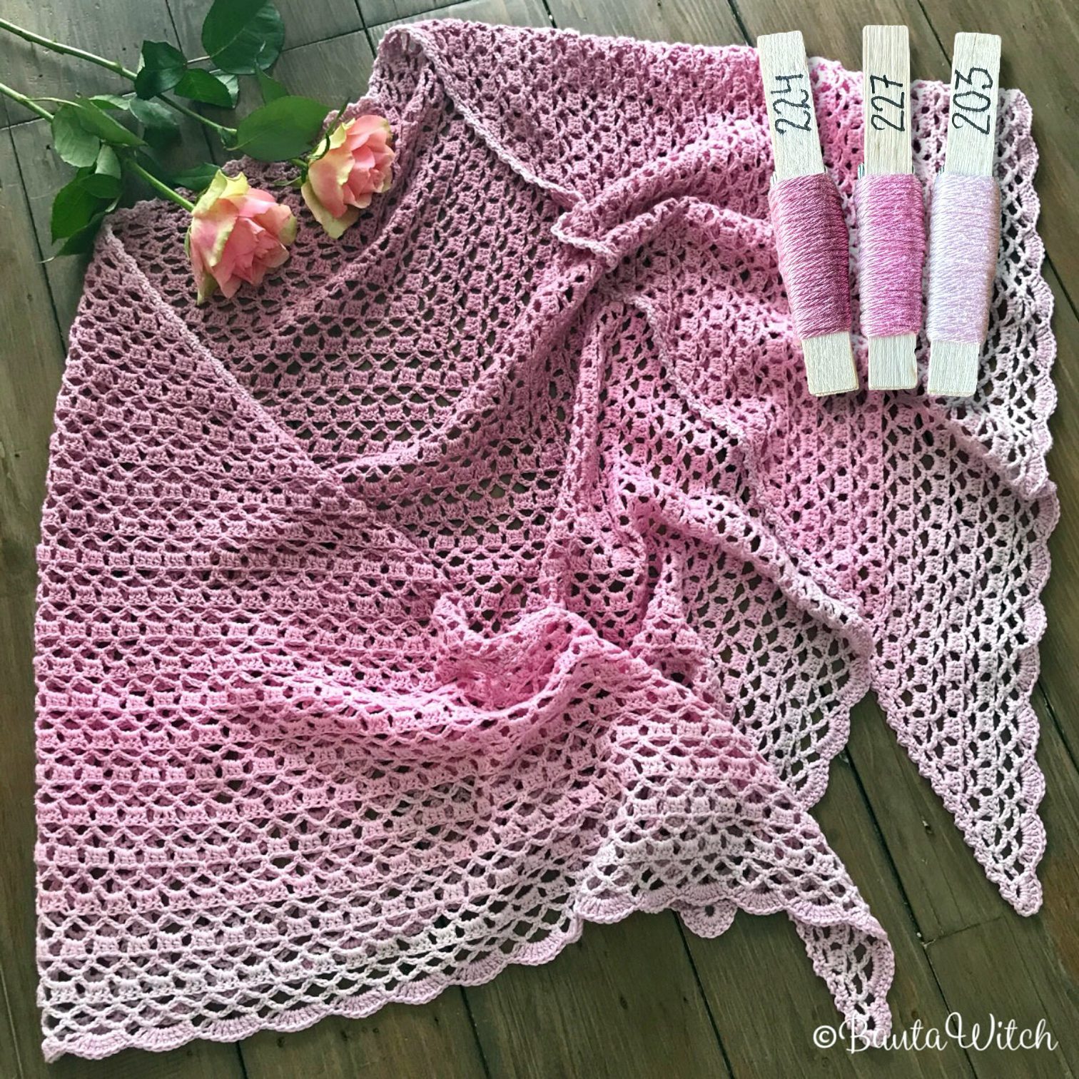 Vårsjal i bomull, rosa (8 nystan)