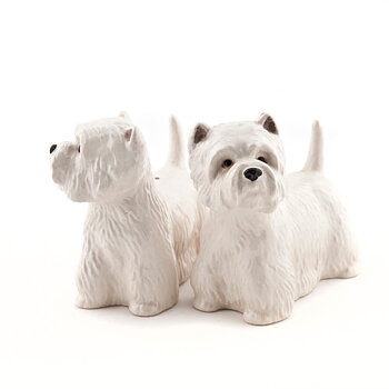 Salt & peppar Westie, handmålat stengods från Quail Ceramics