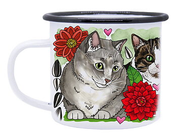 Emaljmugg - Dahlia och blomkatter