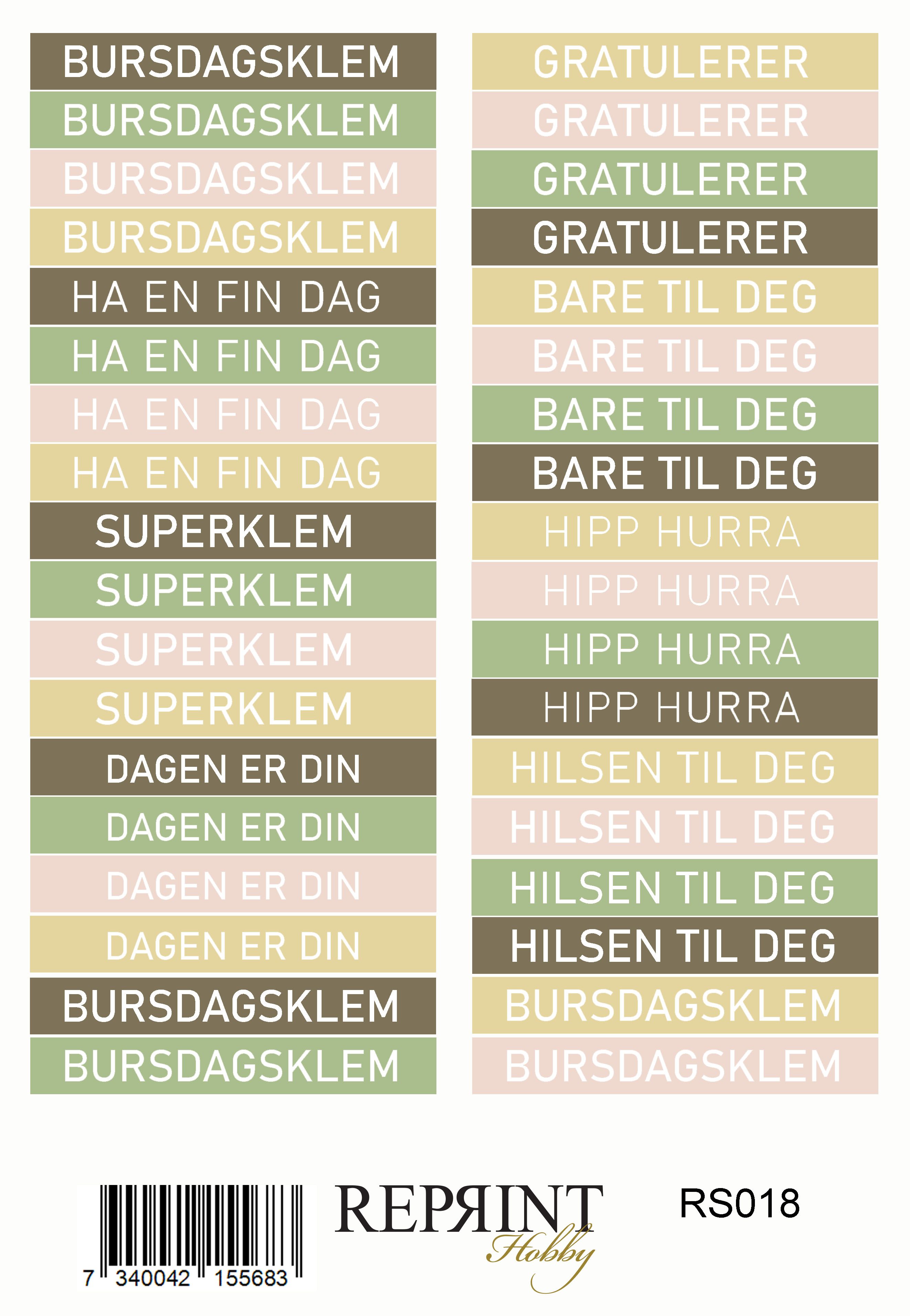 Stickers Reprint - Summer Collection Text Norsk -  11x16 cm