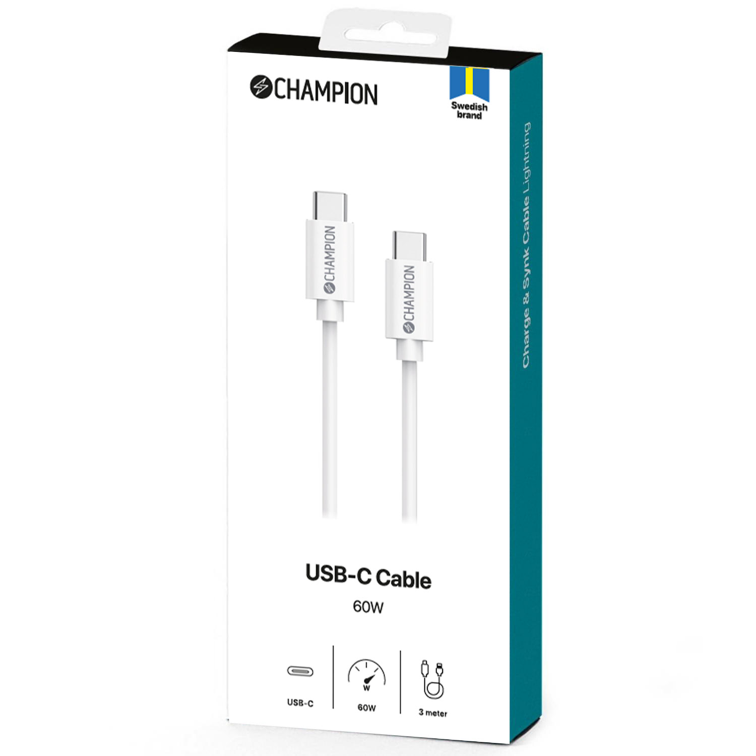 USB-C Kabel 60W 3m Vit - 2