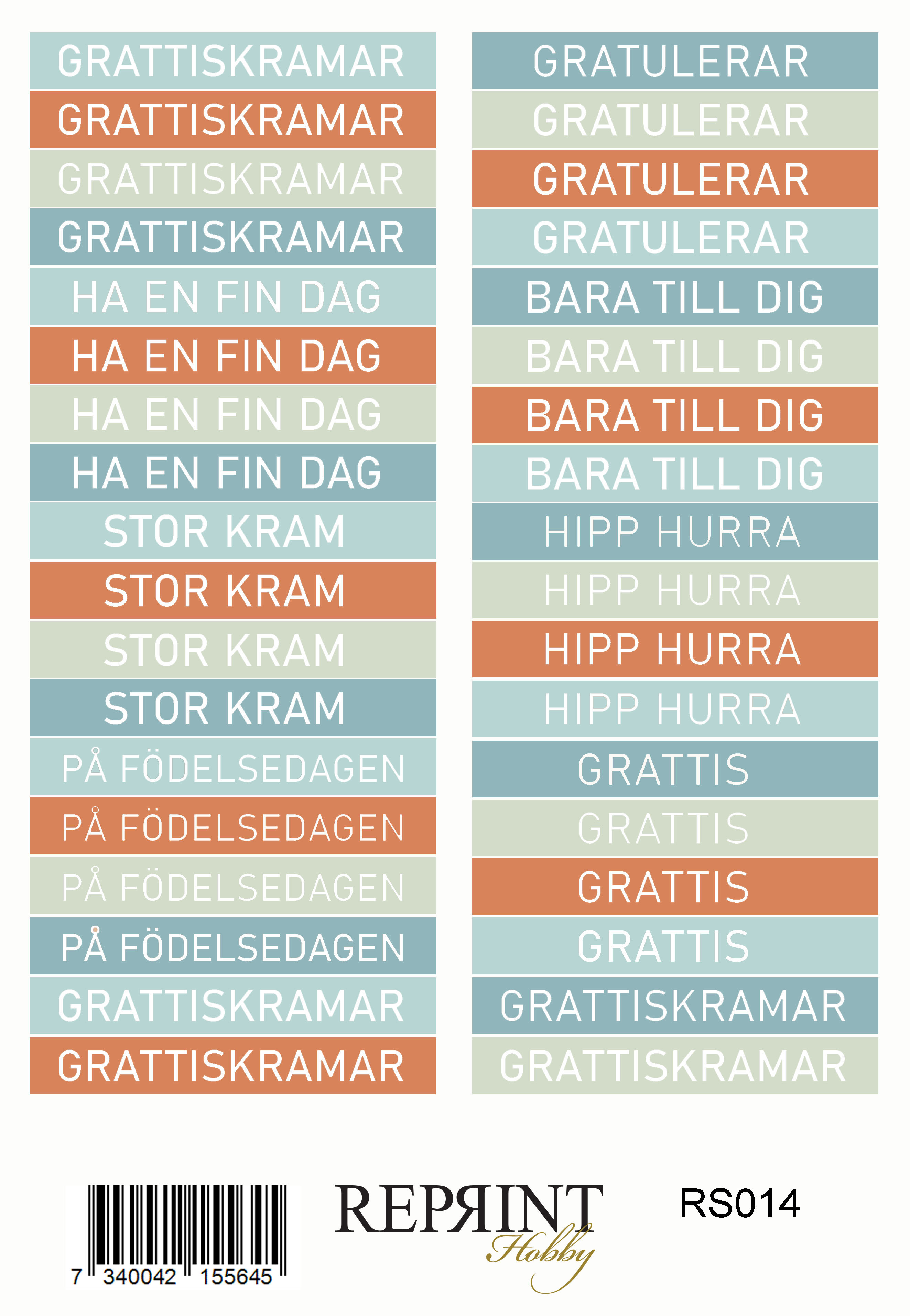 Stickers Reprint - The Beach Collection Text Svensk -  11x16 cm