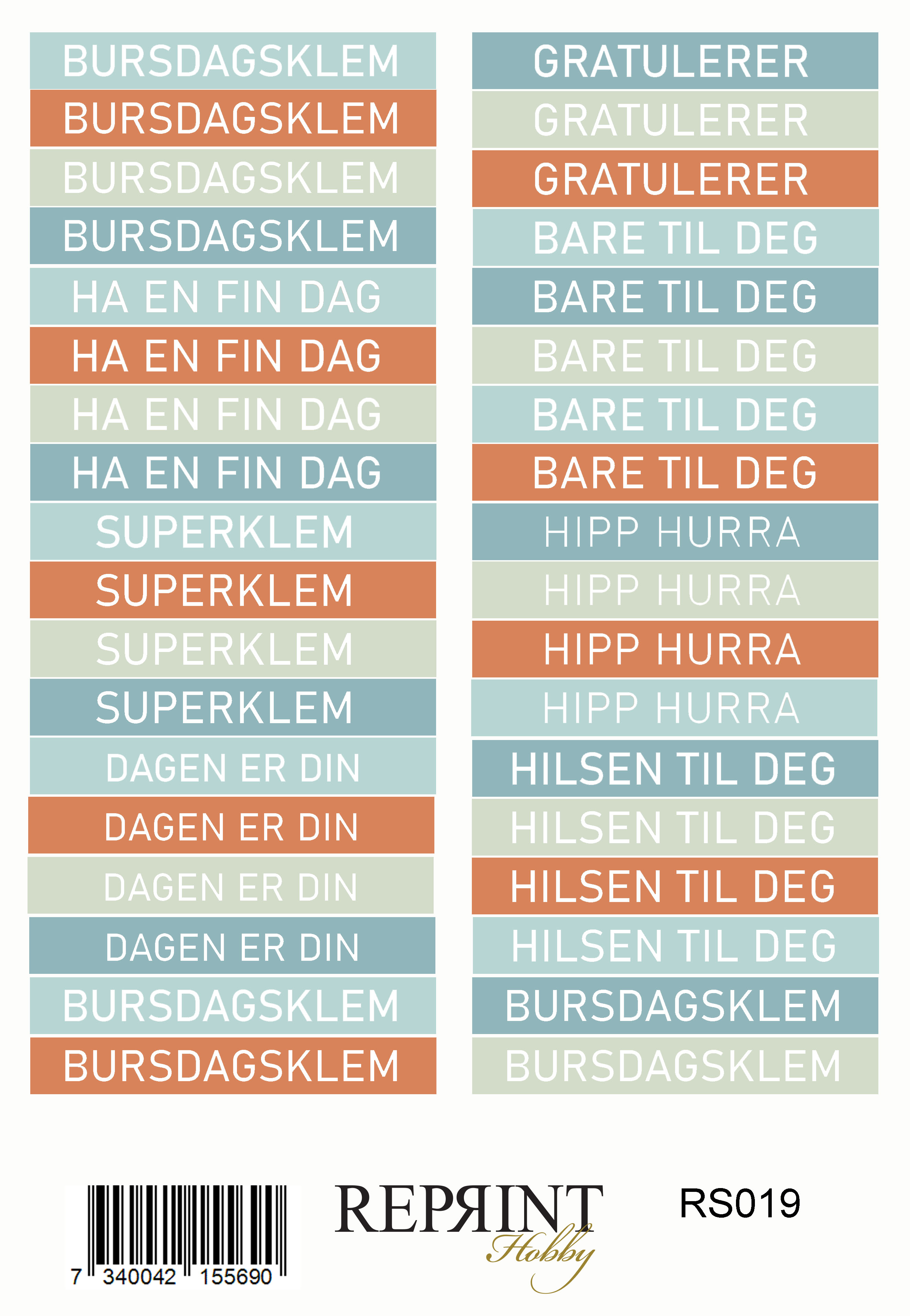 Stickers Reprint - The Beach Collection Text Norsk -  11x16 cm