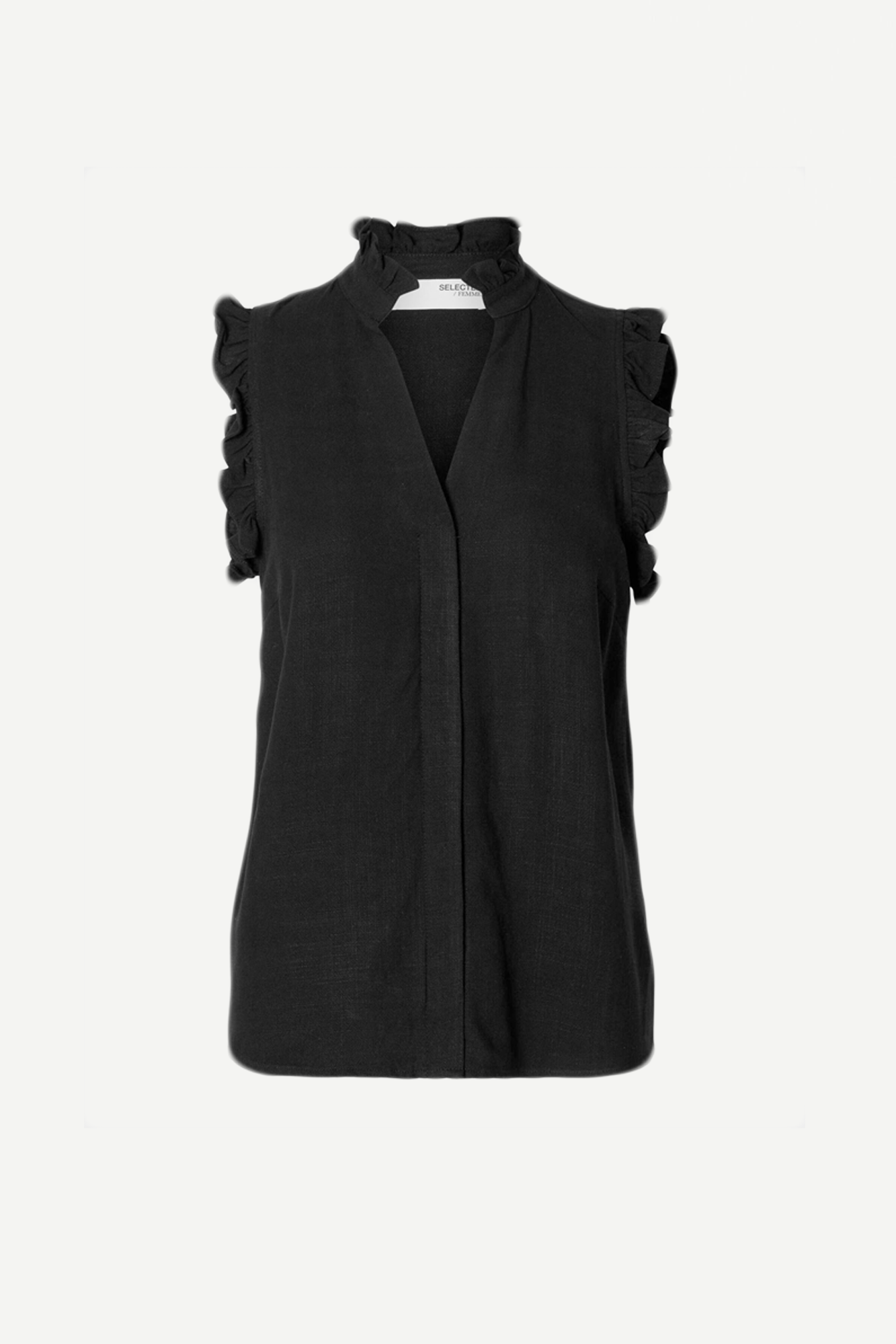 Selected Femme Viva Ruffle Top Black