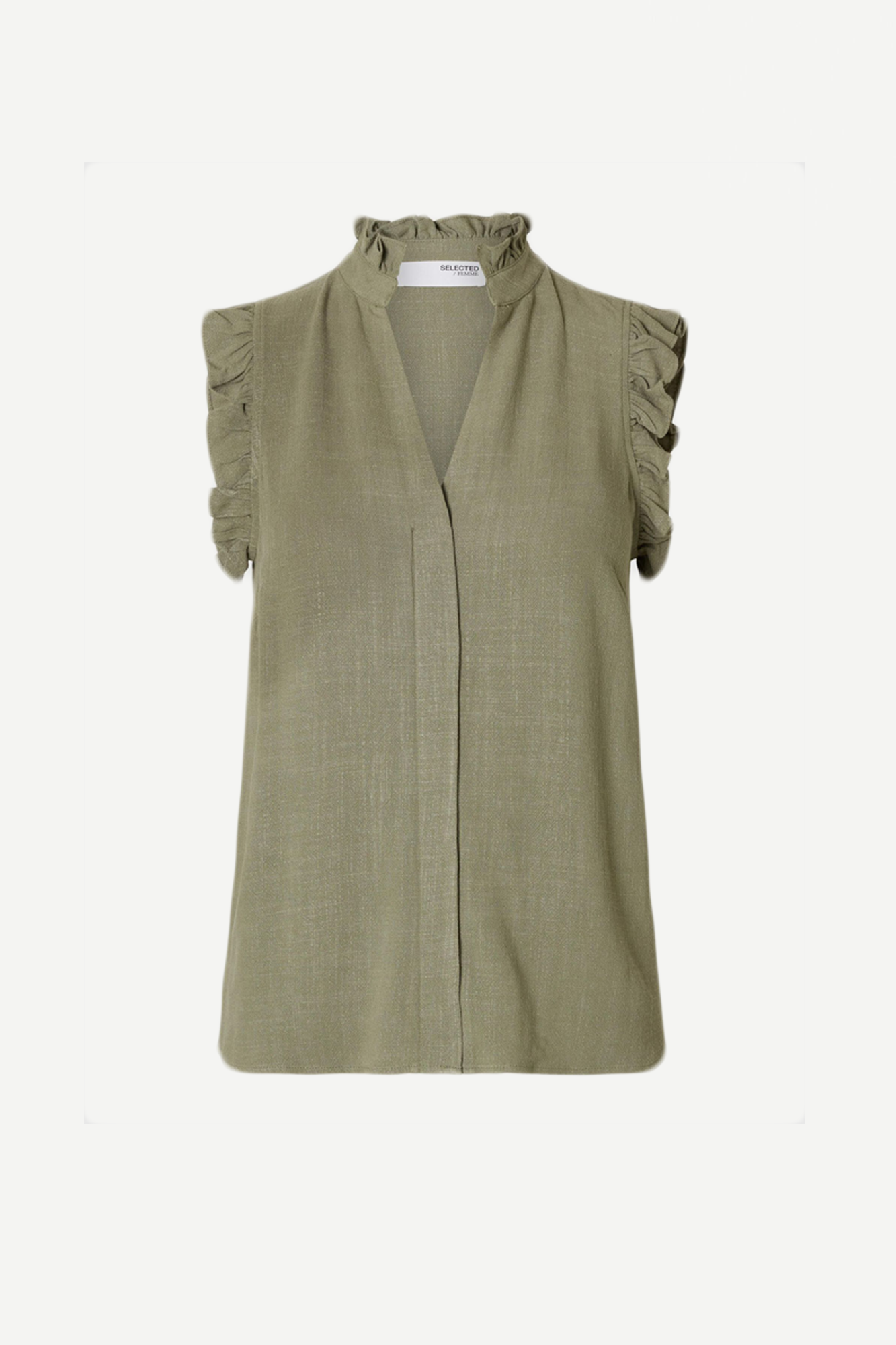 Selected Femme Viva Ruffle Top Vetiver