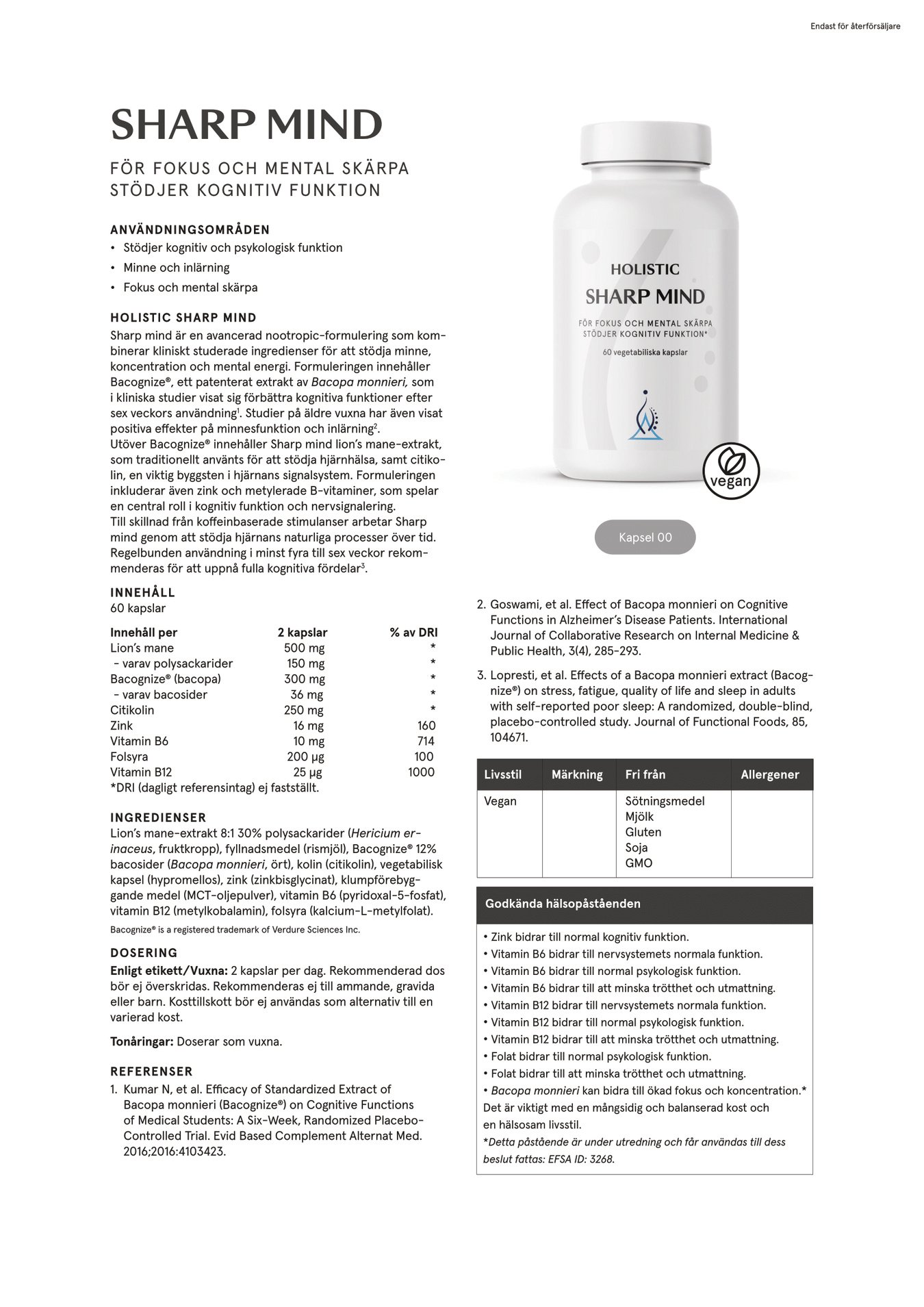 Sharp Mind, 60 kapslar Holistic - 2