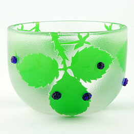 Paul Hoff (1970s) Glass Bowl  with Leaves and Berries Relief Decor 15 cm