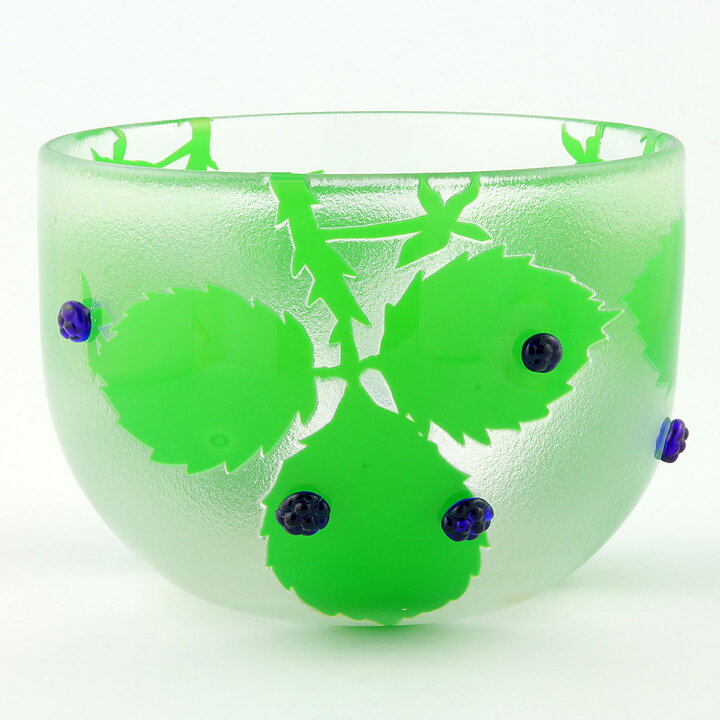 Paul Hoff (1970s) Glass Bowl  with Leaves and Berries Relief Decor 15 cm