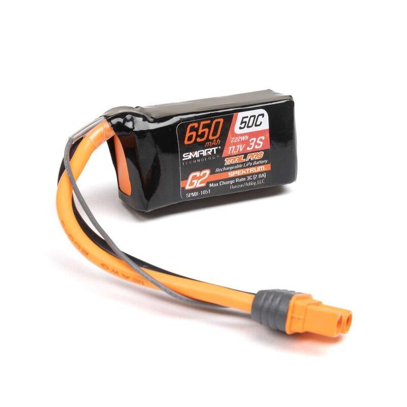 Spektrum 11.1V 650mAh 3S 50C Smart G2 Trail Pro LiPo Battery: IC2