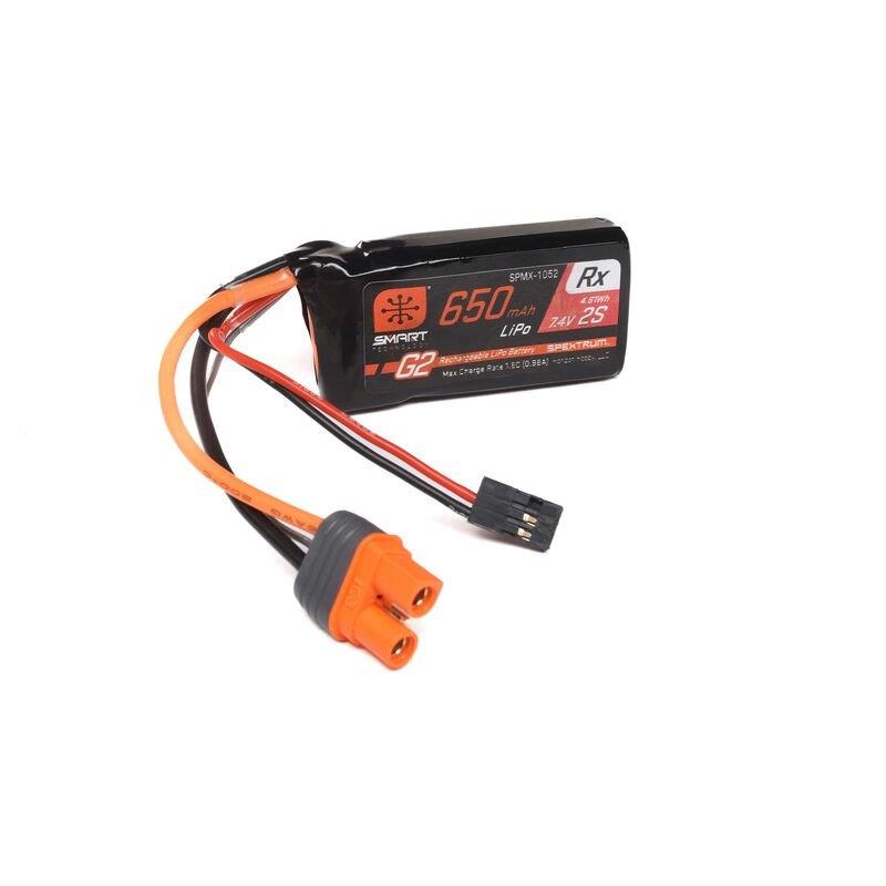 Spektrum 7.4V 650mAh 2S 15C Smart G2 Receiver LiPo Battery: IC3 - 4
