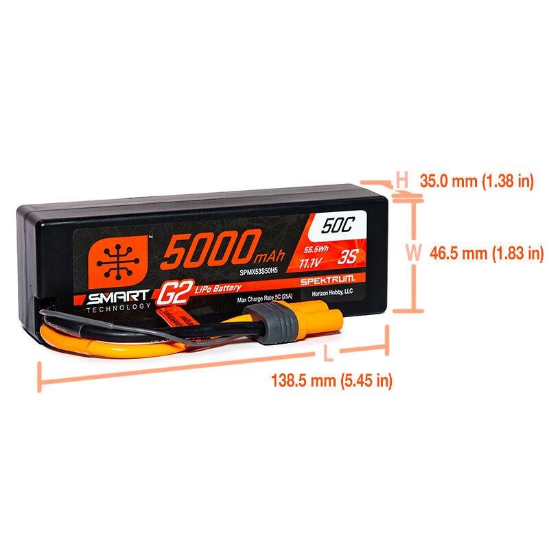 Spektrum 11.1V 5000mAh 3S 50C Smart G2 Hardcase LiPo Battery: IC5 - 3