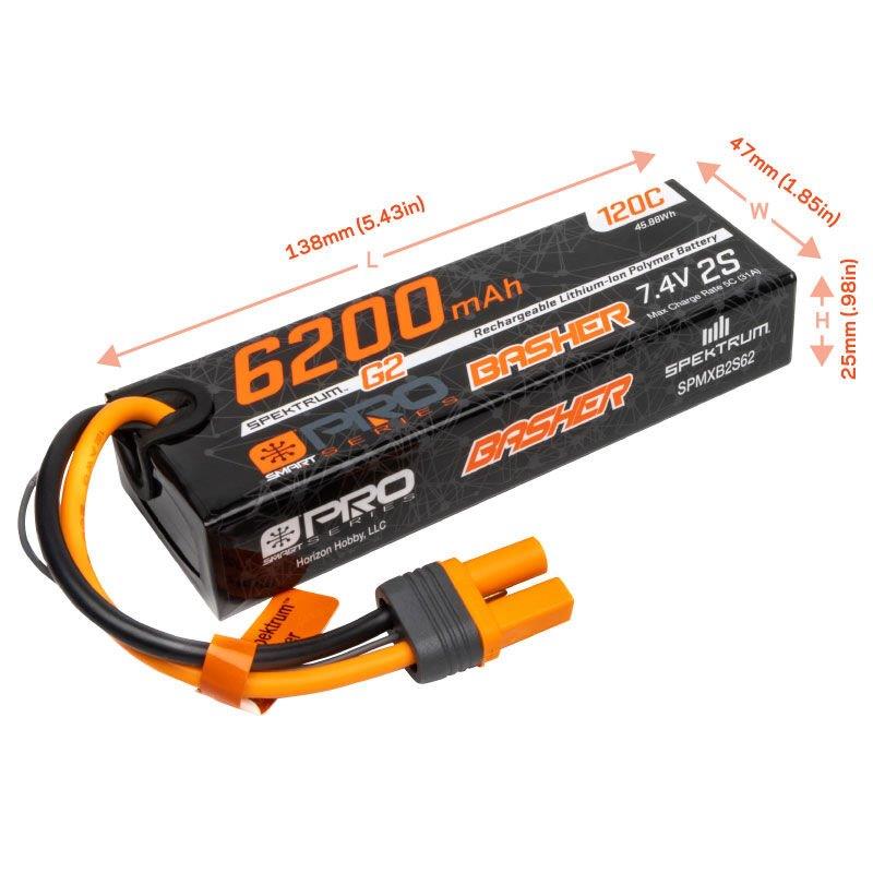 Spektrum 7.4V 6200mAh 2S 120C Smart G2 Pro Basher LiPo Battery: IC5 - 4
