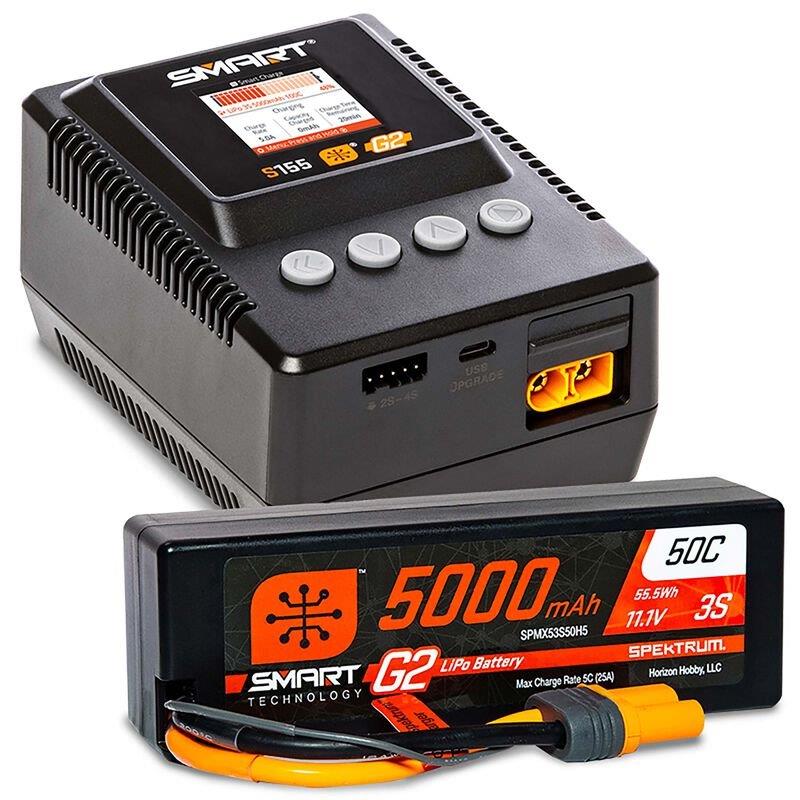 SpektrumSmart Pwrstg 3S Surface Bundle: G2 5000mAh 3S LiPo IC5 & S155 Charger EU