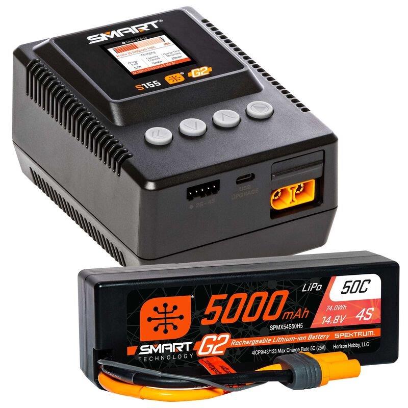 Spektrum Smart Pwrstg 4S SurfaceBundle: G2 5000mAh 4S LiPo IC5 & S155 Charger EU