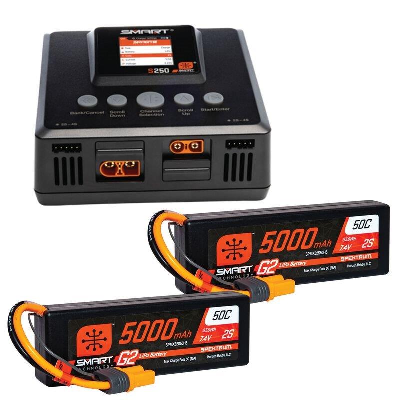 Spektrum SmartPowerstage 4S Surface Bundle: (2) G2 5000mAh 2S LiPo IC5 & S250 EU
