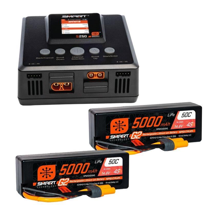 SpektrumSmart Powerstage 8S Surface Bundle: (2) G2 5000mAh 4S LiPo IC5 & S250 EU