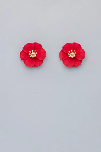 Bow 19 - Flower Small Earrings Red