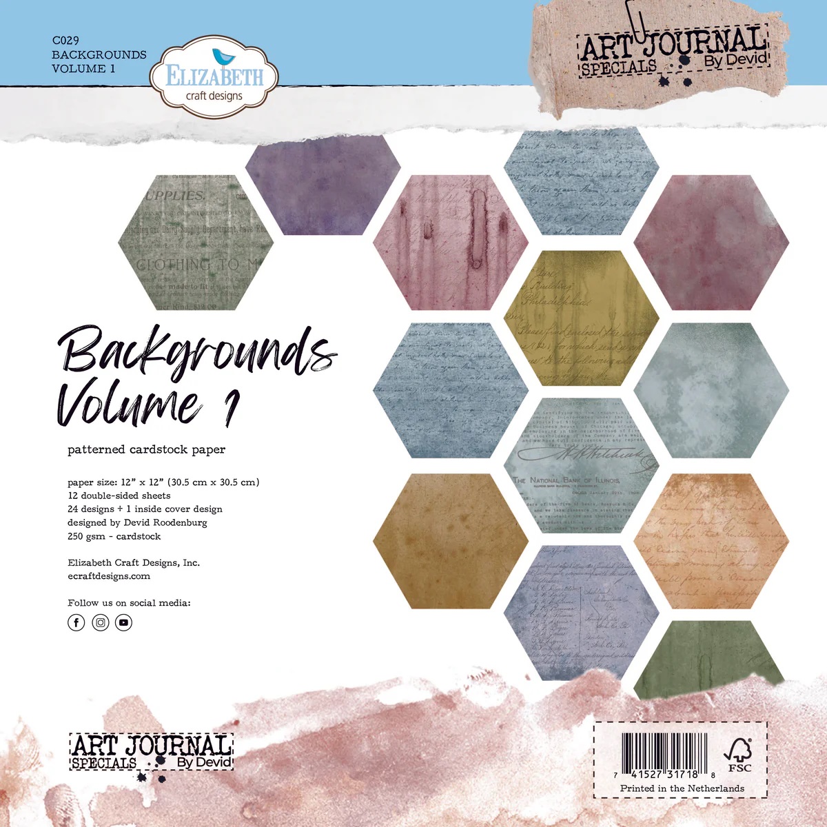 Elizabeth  -  Printed Cardstock -12x12 - Backgrounds Volume 1