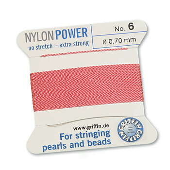 Griffin Nylon Power mörkrosa pärltråd – välj storlek 6 eller 8