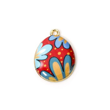 Charm Enameld  easter egg, Bluered flowers