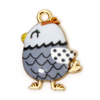 Charm Enameld  easter chicken, Grey