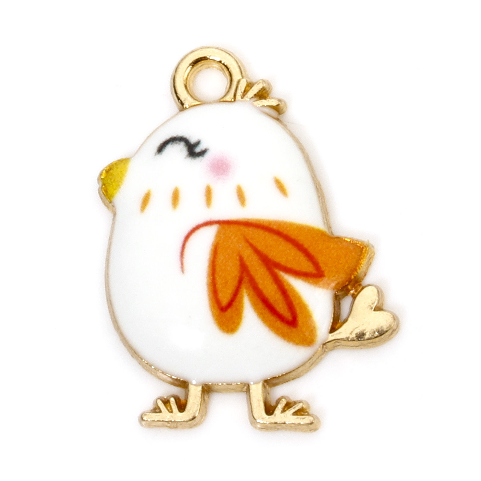 Charm Enameld  easter chicken,  White orange
