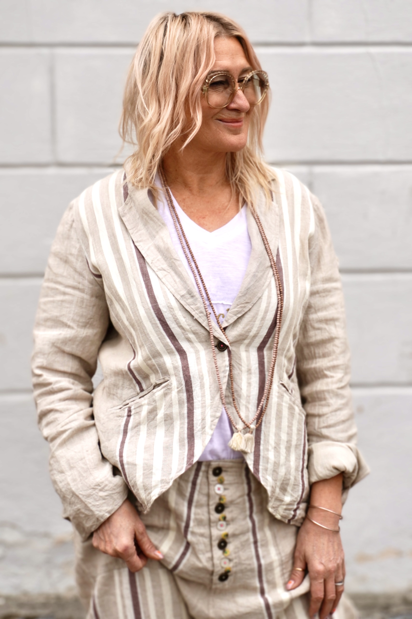 DORI STRIPE LINEN JACKET COFFEE