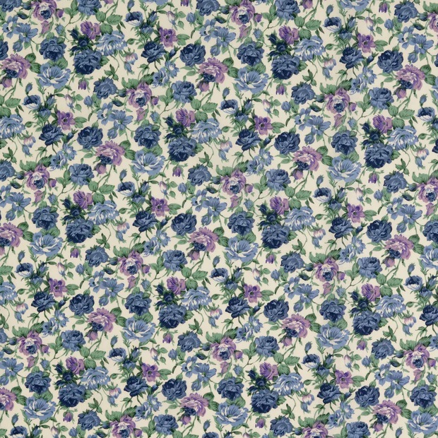 Poplin Blå Lila Rosor - 2
