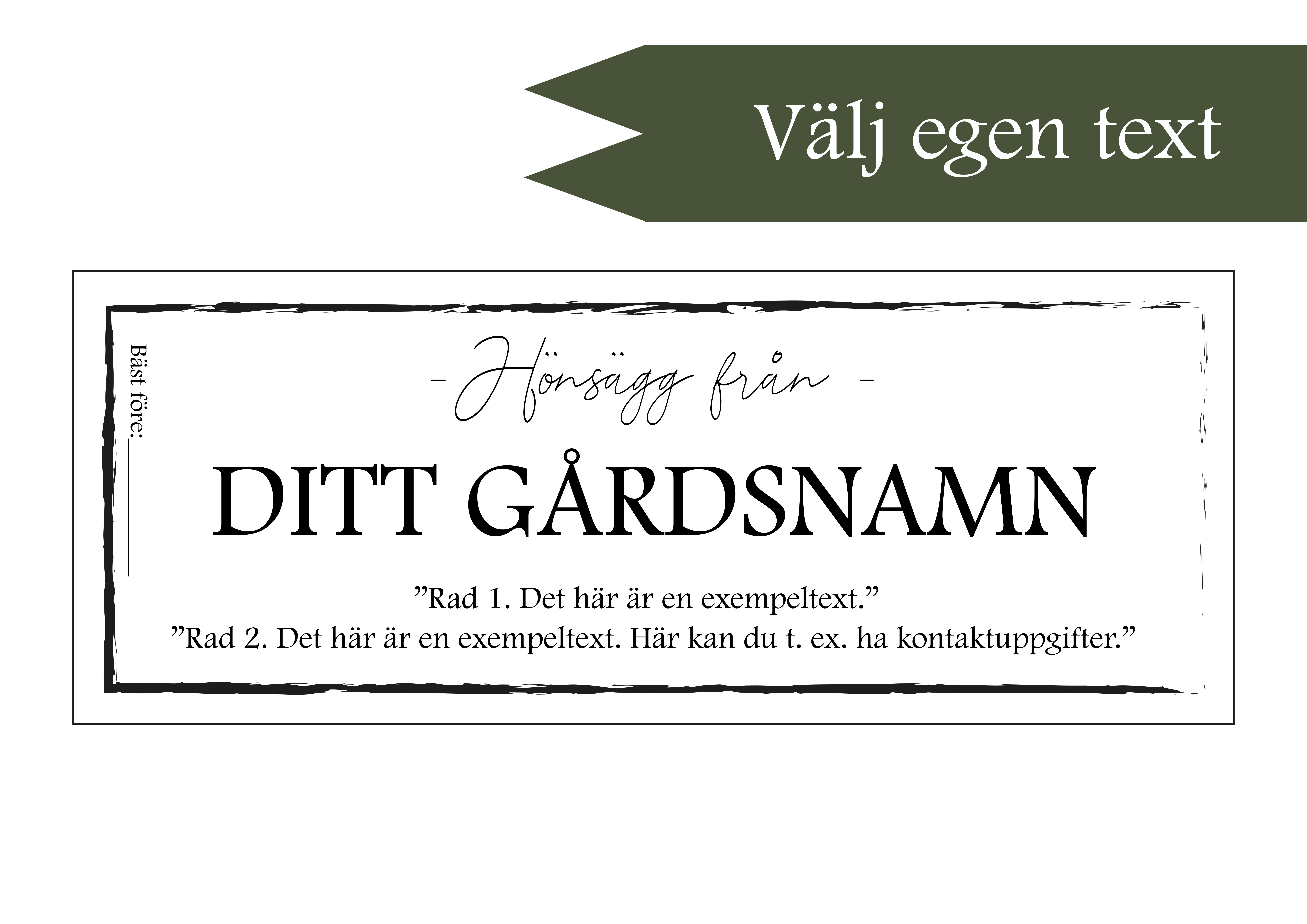 Etikett EGEN TEXT med flera rader, "STILREN", 18x7cm (Digital produkt)