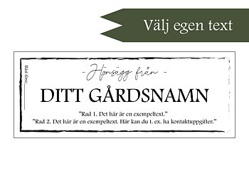 Etikett EGEN TEXT med flera rader, "STILREN", 18x7cm (Digital produkt)