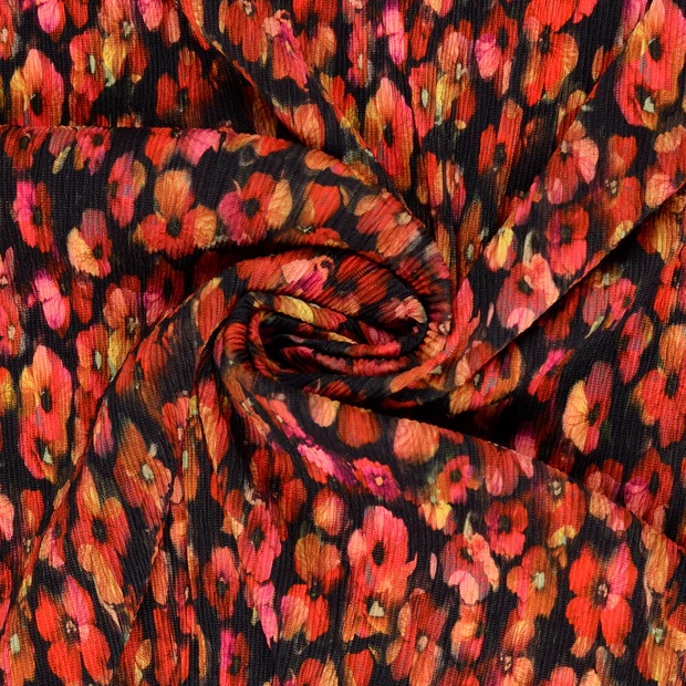 Plisserad Blommig Chiffong Röd - 2