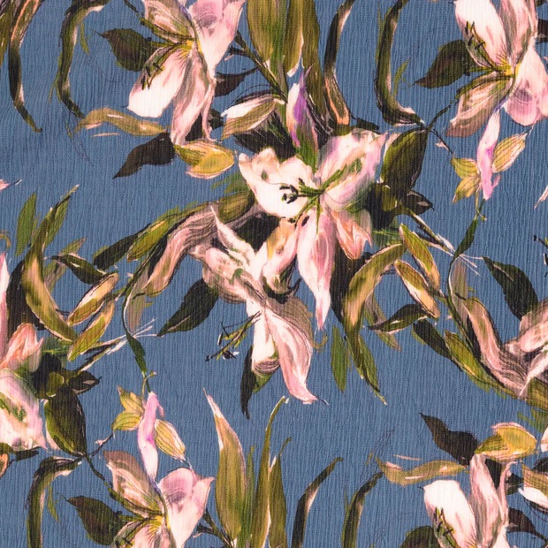 Plisserad Blommig Chiffong Grå & Denim - 2