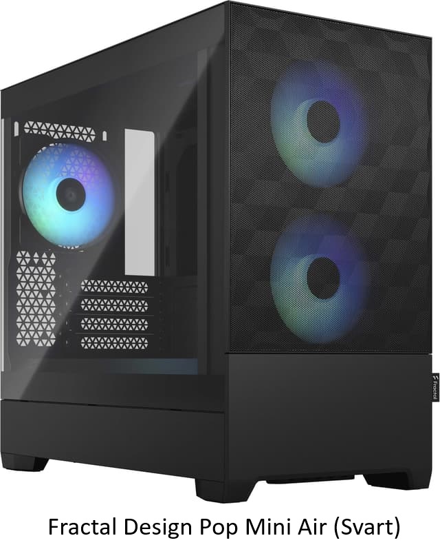 Fractal Design Pop Mini Air (Svart) med 3 st ARGB-chassifläktar (2 fram, 1 bak)