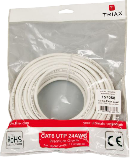 Triax U/UTP Cat6 patchkabel 15m, vit - 2