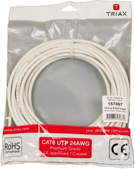 Triax U/UTP Cat6 patchkabel 10m, vit - 2