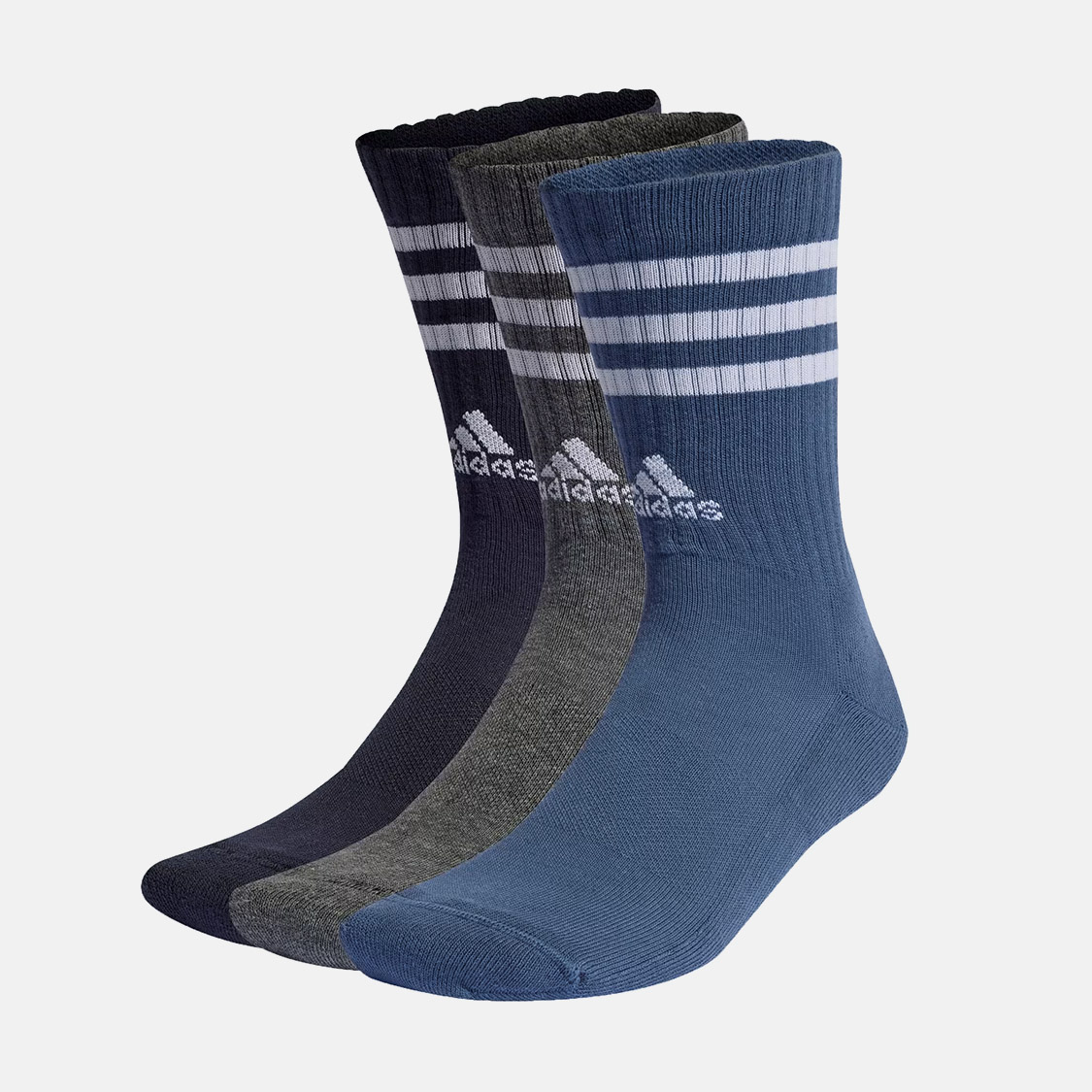 Adidas - 3-Stripes Cushioned Crew Socks 3p Legend Ink/Preloved Ink/Dark Grey Heather