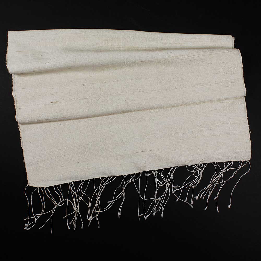 Handvävd Offwhite RåSidensjal - 4