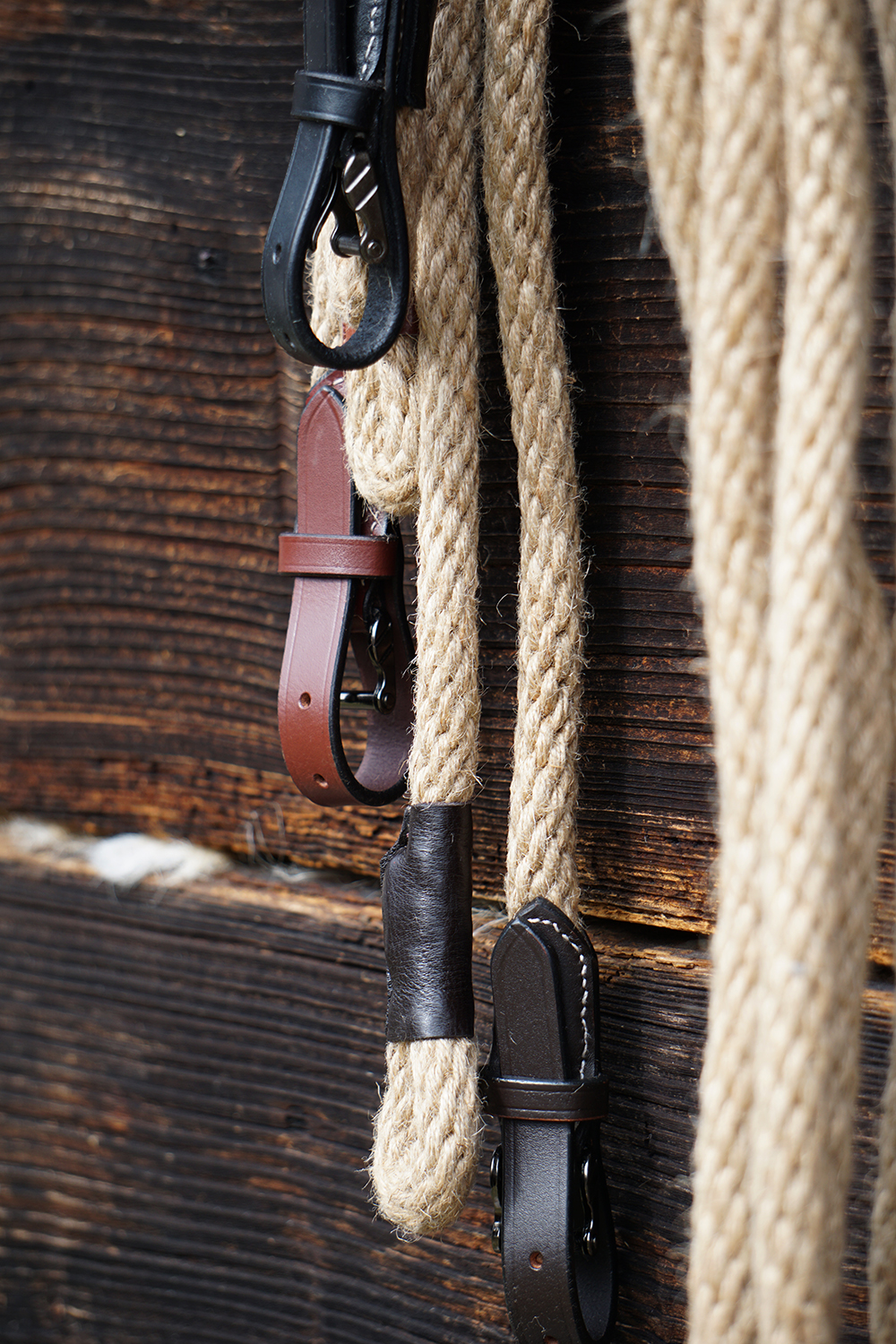 Horsemanship Rope 6 m, natural hemp, black leather - 4