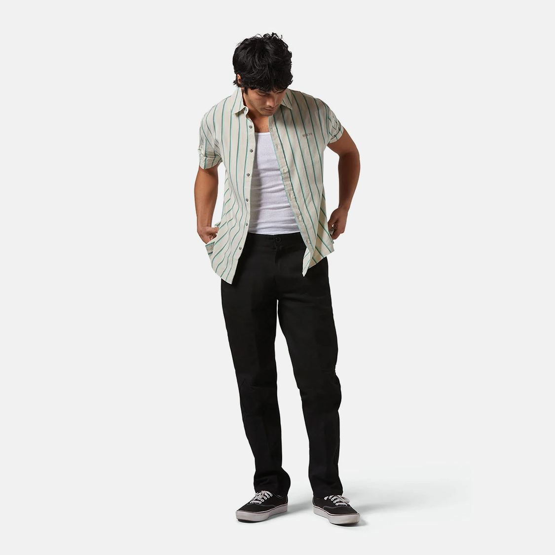 Brixton - CRU Stripe SS Shirt Beige/Pine Needle/Aquatic Green - 3