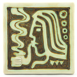 Gunnar Nylund (1950s) Unique Wall Plaque with Green/Brown Pipe Smoker Motif 15 cm