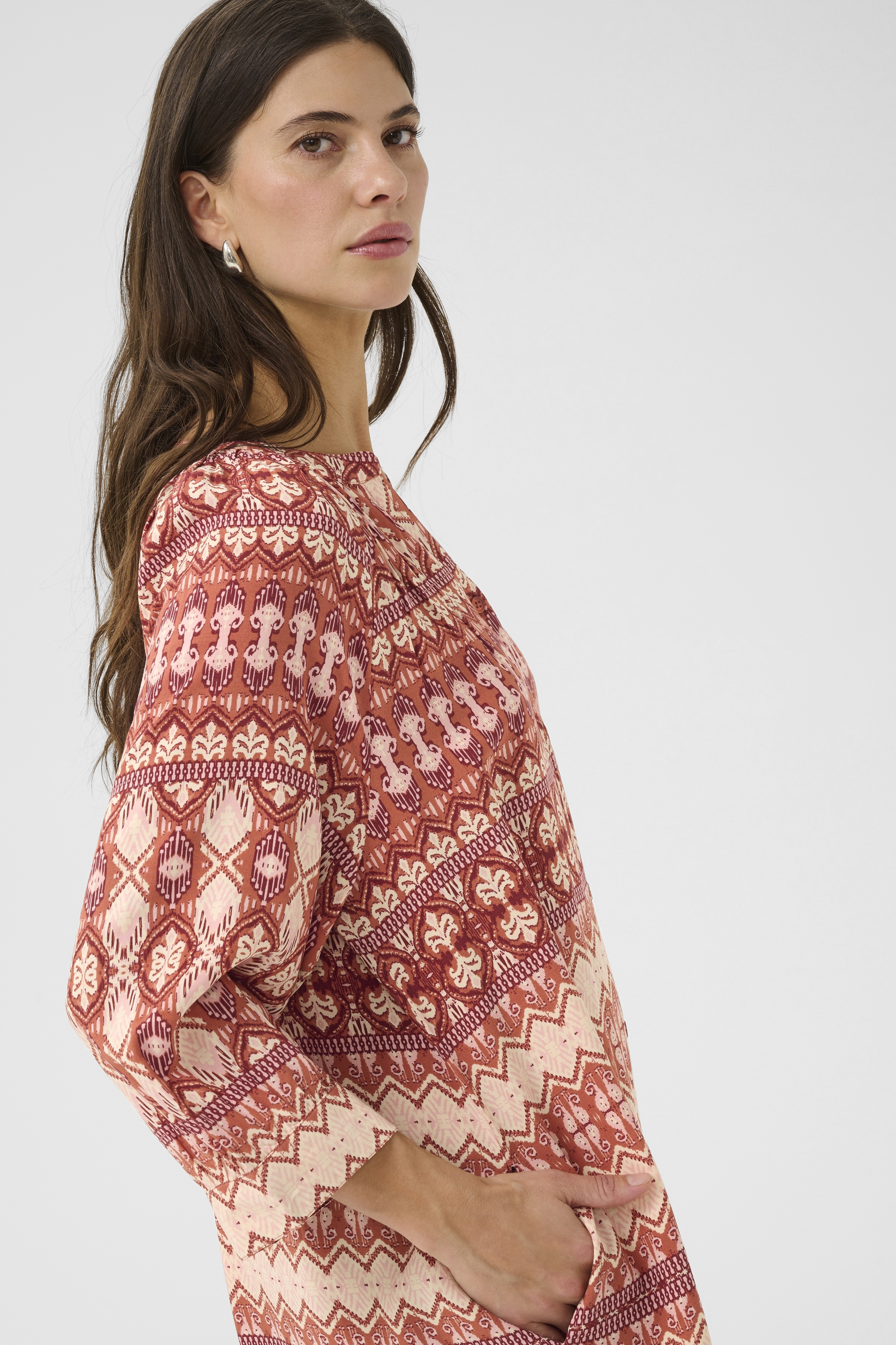 CRTIAH LONG SHIRT DRESS - ETHNIC GEOMETRIC - CREAM - 6