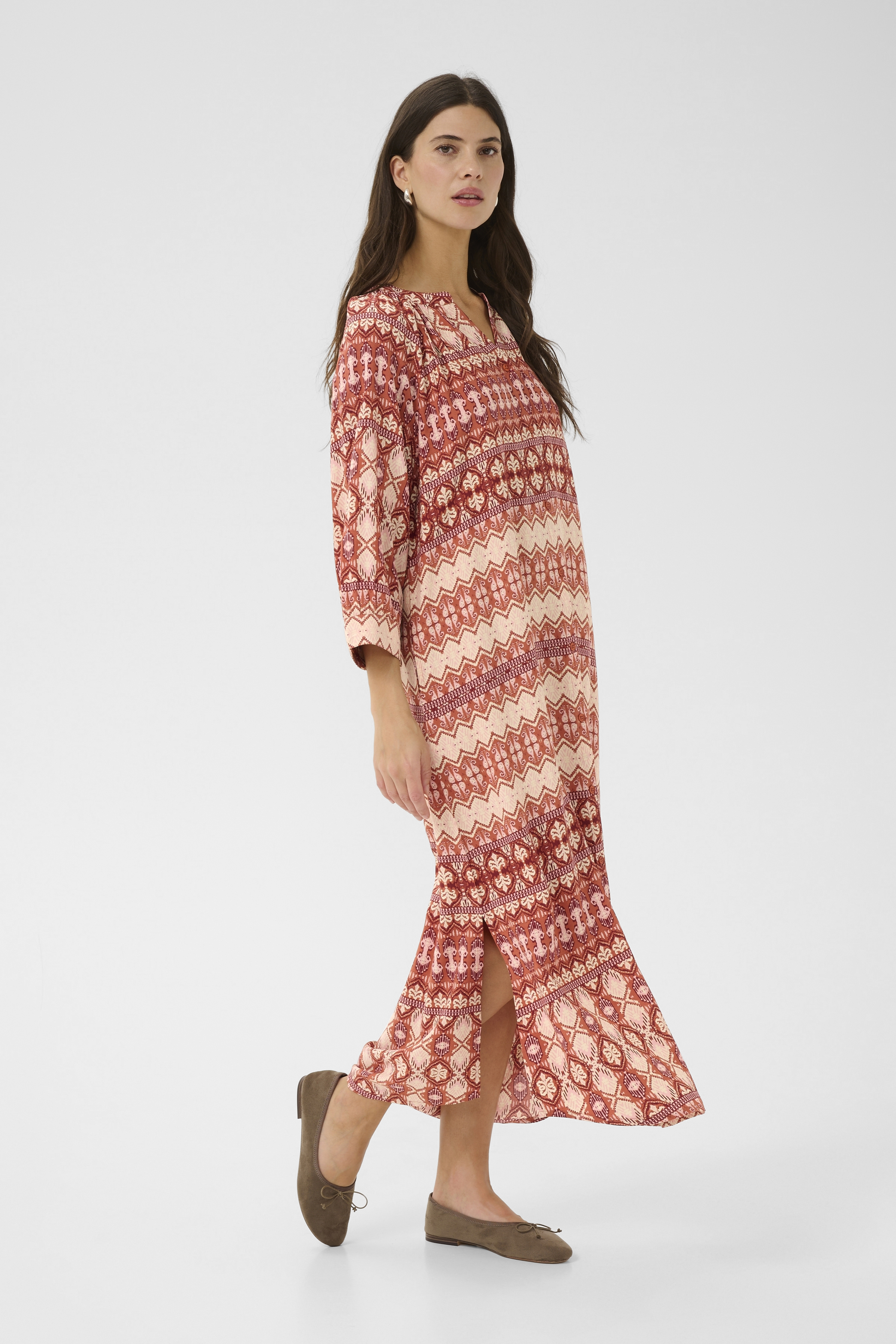 CRTIAH LONG SHIRT DRESS - ETHNIC GEOMETRIC - CREAM - 4