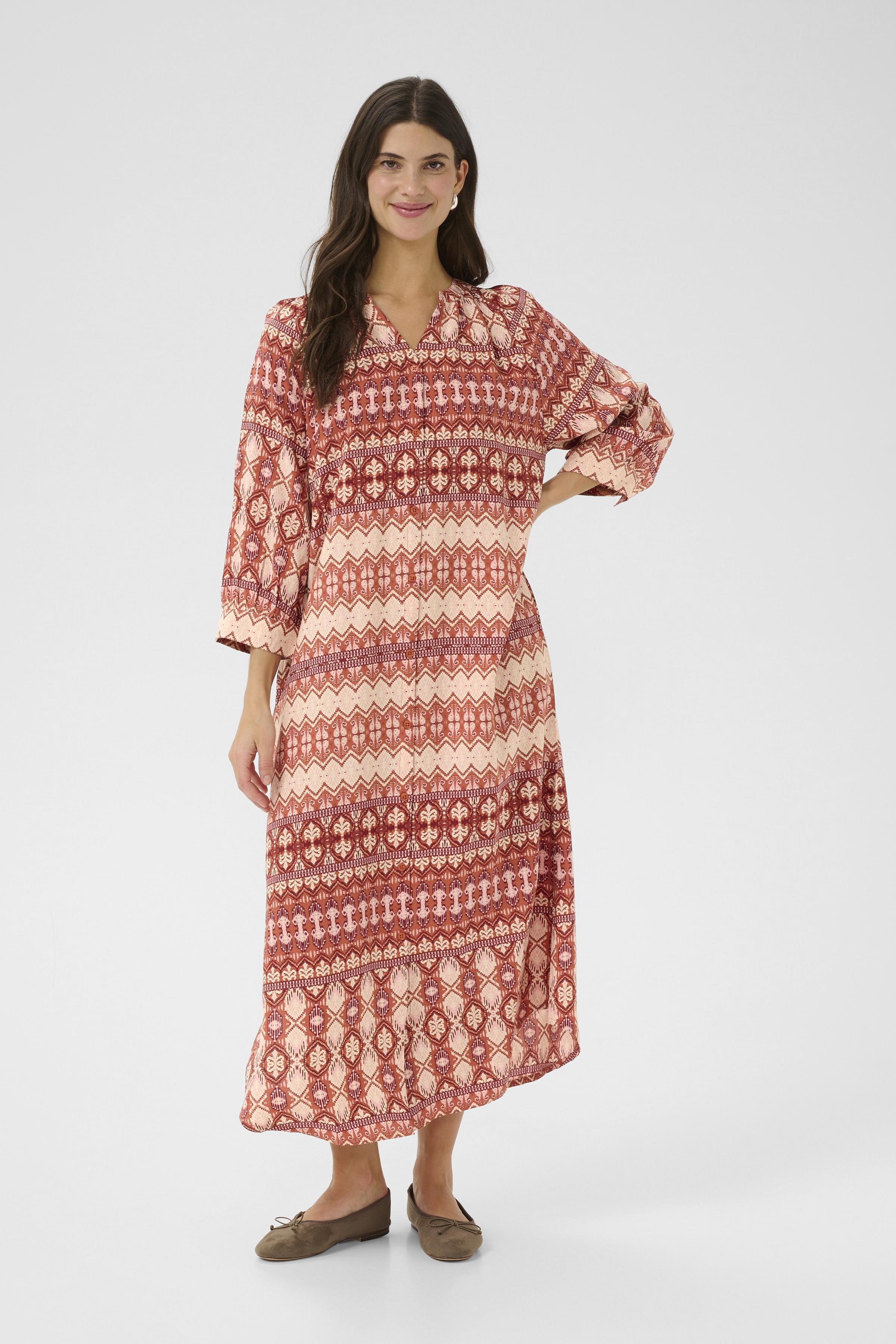 CRTIAH LONG SHIRT DRESS - ETHNIC GEOMETRIC - CREAM - 5