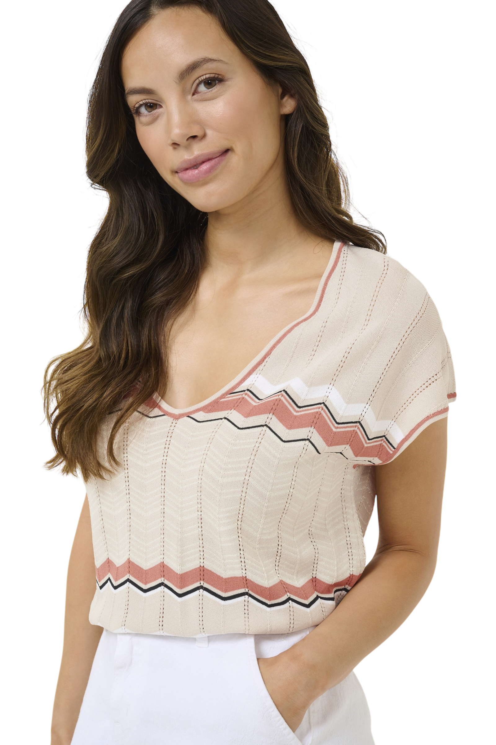 CRTOMMIN KNIT BLOUSE - BRUCHETTA ZIGZAG - CREAM
