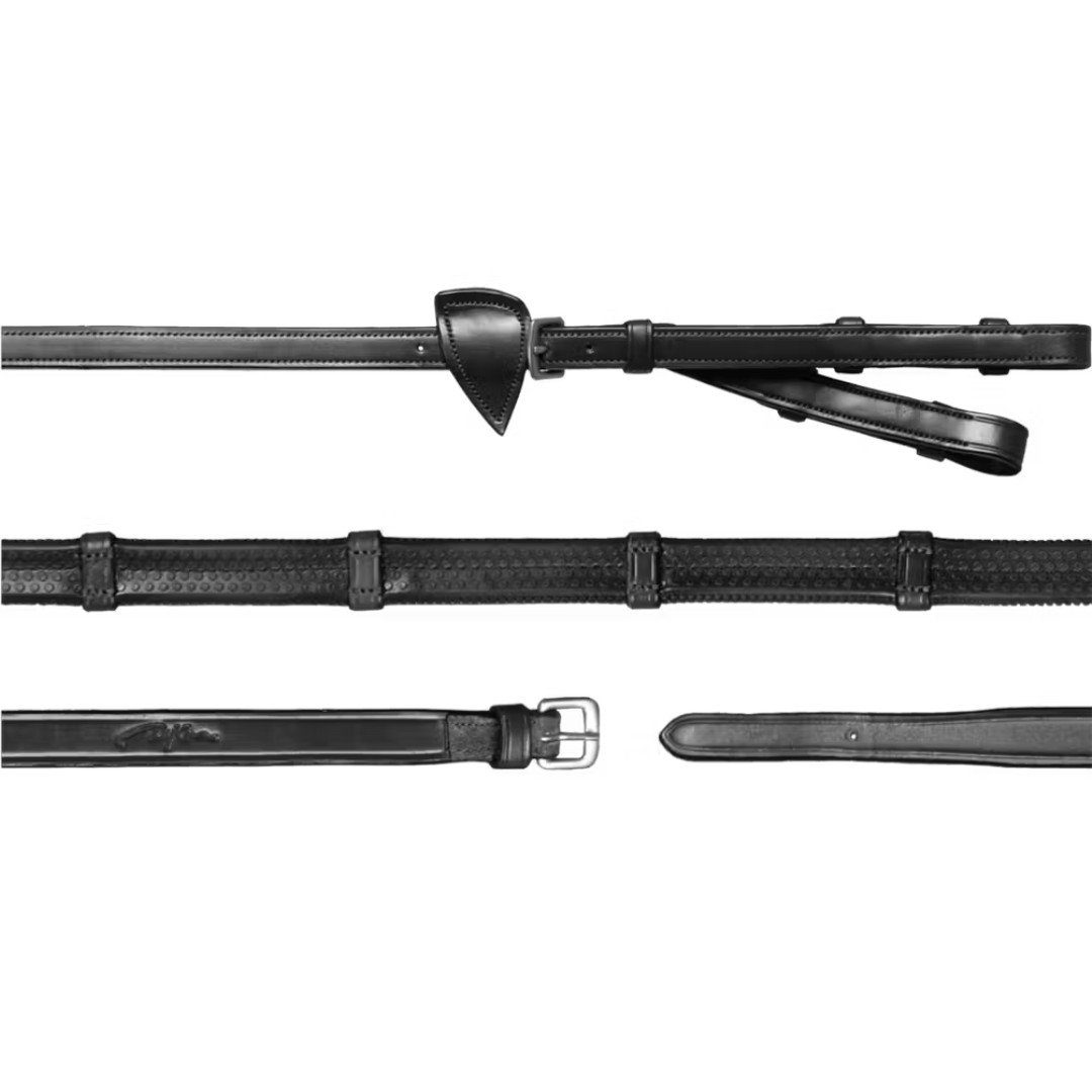 DYON 1/2" CONVERTER RUBBER REINS WITH 7 LEATHER LOOPS  - 4